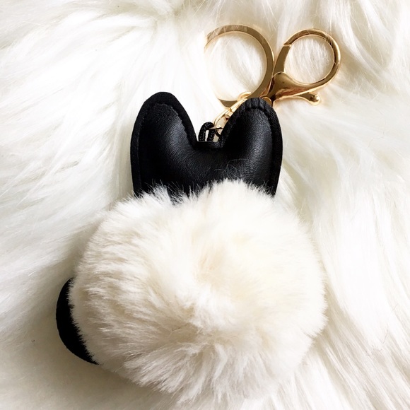 Fluffy Soft Black Cream Kitty Cat Keychain / Charm - Picture 4 of 4